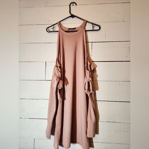 Boohoo Pink Cold Shoulder Blouse Tie Details